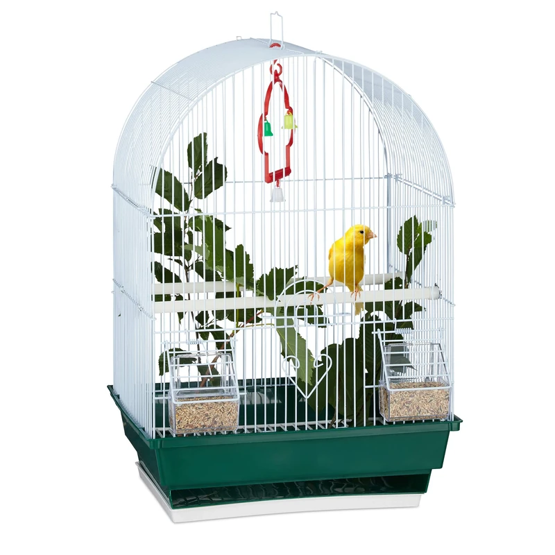 Relaxdays Small Birdcage, Budgies, Canaries, Perch, Bowl, HxWxD 49.5 x 34.5 x 28 cm, White/Greem - Image 1