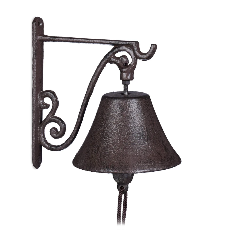Relaxdays Cast Iron Doorbell, Country Look, Clear Sound, Garden Ornament, Weatherproof, Brown
