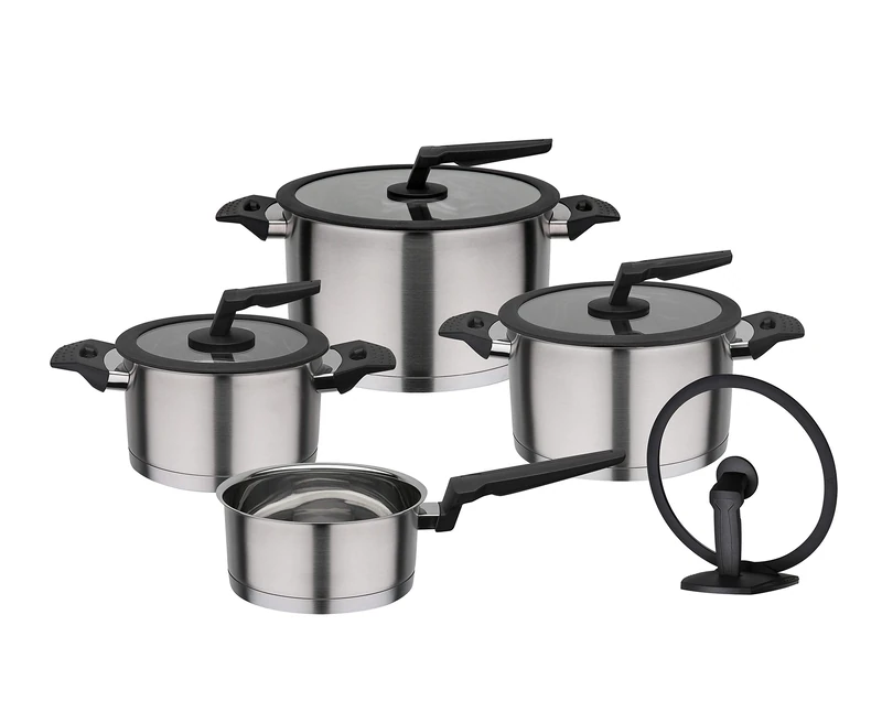GSW Apart 706155 9-Piece Saucepan Set Stainless Steel 18/8 / Glass/Plastic Silver