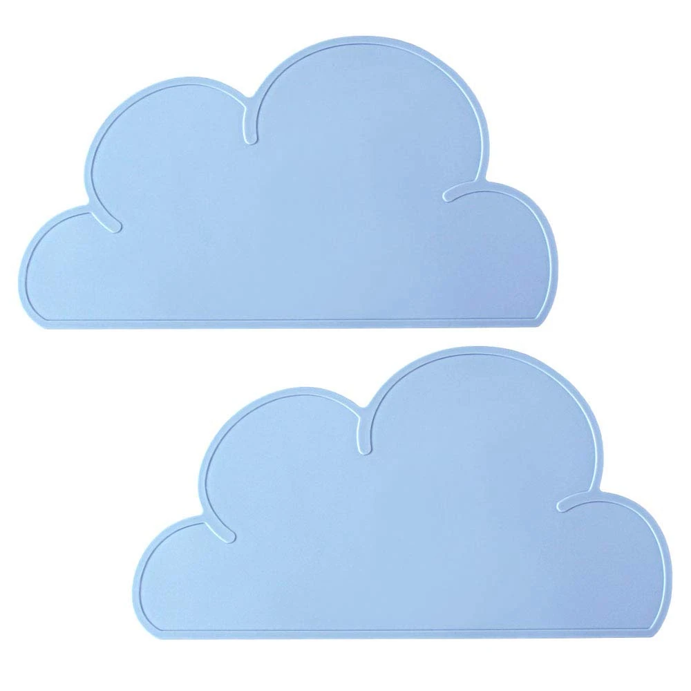 YOCZOX 2 PCS Kids Placemats Non Slip Silicone Cloud Tablemats, Heat Resistant Non-Stick Baby Feeding Plate, Portable Travel Dinner Placemat Kids Tableware for Toddlers, Children, Infant - Light Blue