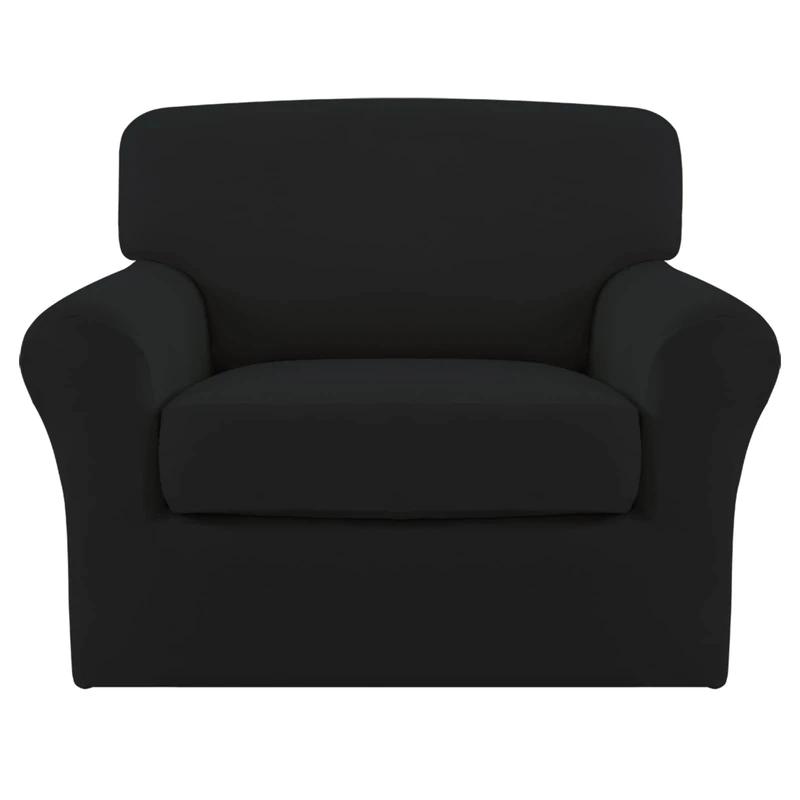 Easy-Going 2 Pieces Microfiber Stretch Chair Slipcover – Spandex Soft Fitted Sofa Couch Cover Washable Furniture Protector with Elastic Bottom Kids Pet Black
