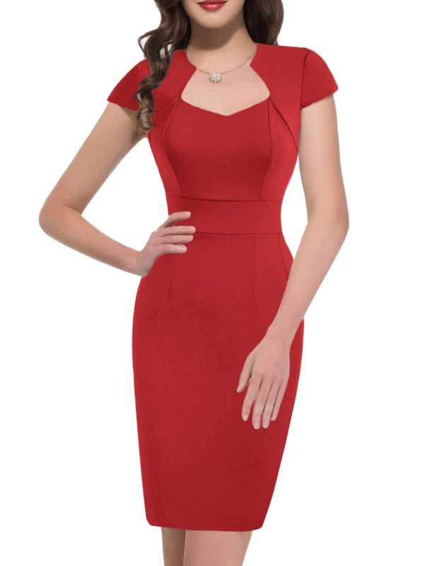 Grace Karin Womens 50s 60s Vintage Pencil Dress Bodycon Cap Sleeve Dress, Red, S