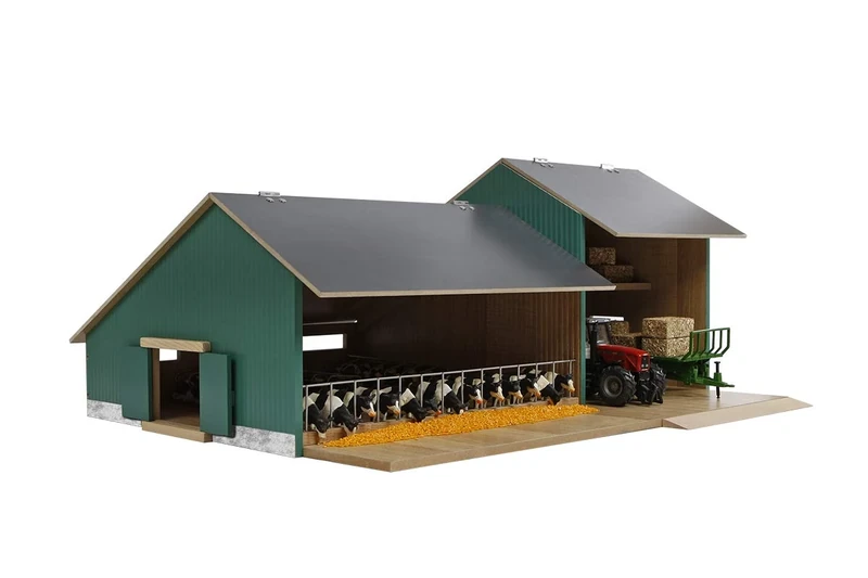 Kids Globe Wooden Cattle & Machinery Shed Farm Toy 1:32 Wood Building