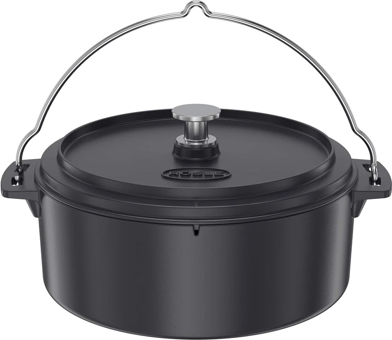 RÖSLE Vario Dutch Oven, Dutch Oven made of Enamelled Cast Iron, Lid Can be Used as a Pan, with Carry Handle, 8.5 L, 43.5 x 36 x 20 cm, Black