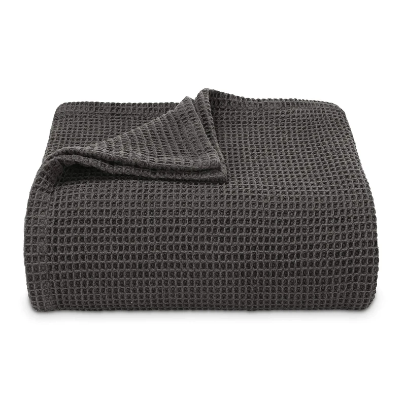 Vera Wang - King Blanket, Luxury Cotton Bedding, Super Soft Essentials with Waffle Weave Knit (Waffleweave Charcoal Grey, King)