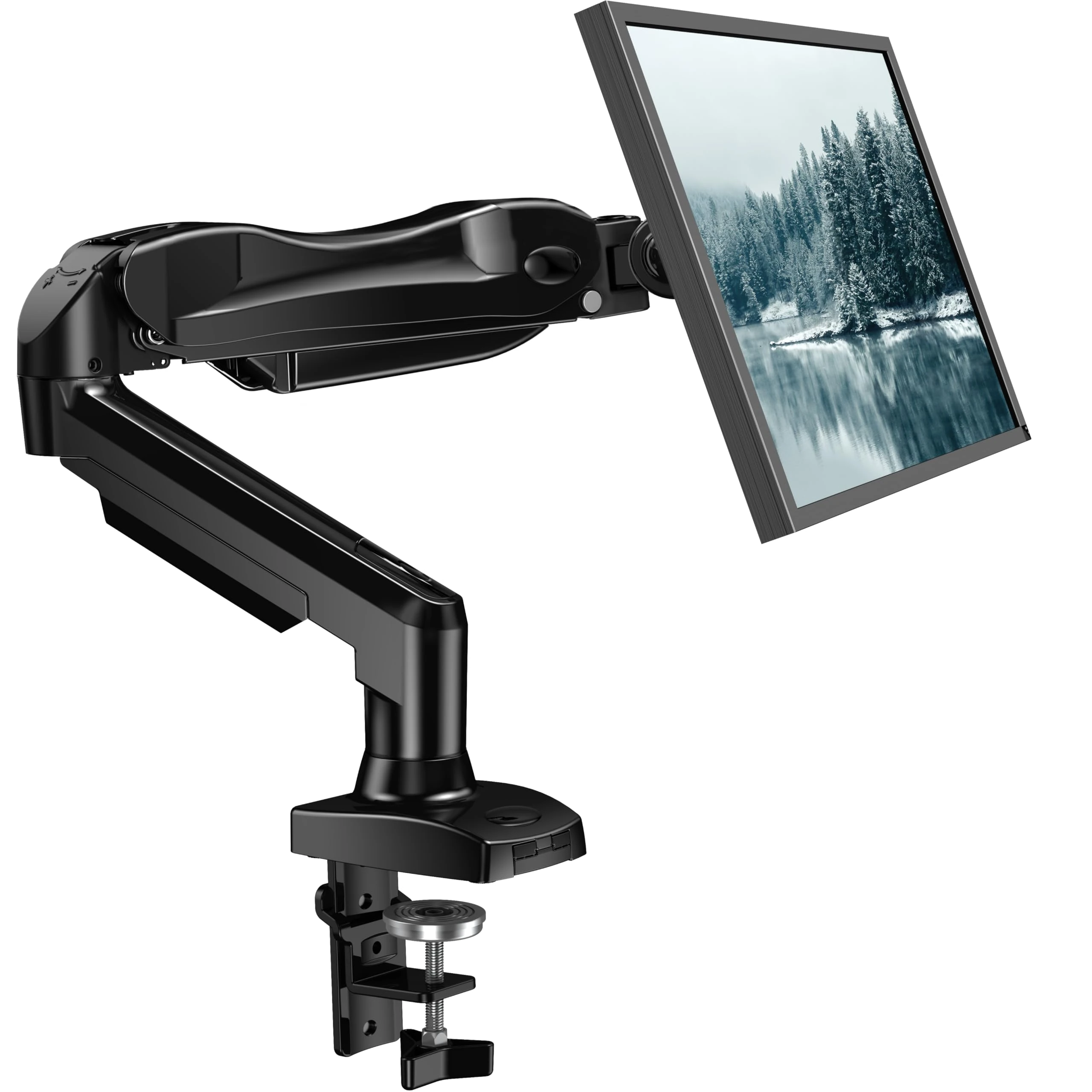 HUANUO Single Monitor Arm Desk Mount for 13 to 32 inch Screens, Tool Free Height Adjustable Monitor Stand with Tilt Swivel Rotate, 75 & 100mm VESA Mount, Load 19.8 lbs, C-clamp & Grommet Options