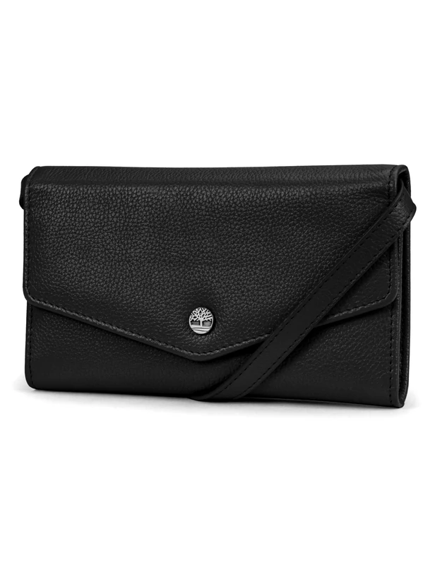 Timberland Women's RFID Leather Wallet Phone Bag with Detachable Crossbody Strap, Black (Pebble), One Size