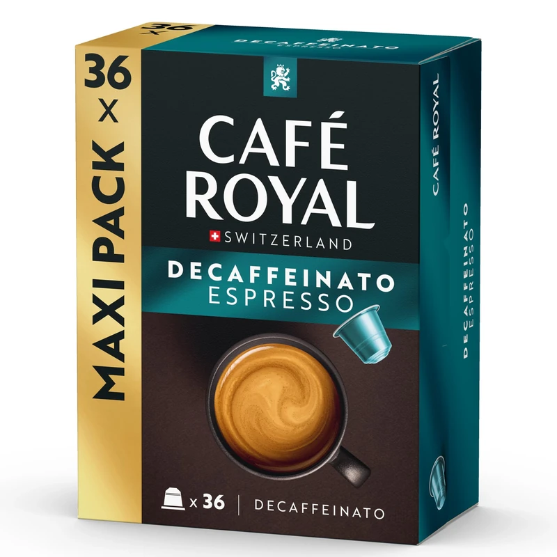 Café Royal Espresso Decaffeinato - Nespresso(R) Compatible Coffee Capsules, 100% Arabica, Intensity 6/12, Rainforest Alliance, Decaffeinated, 36 Capsules