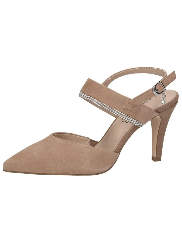 CAPRICE Women's Leather Slingback Pumps Glitter, Beige (Bark Suede), 5 UK