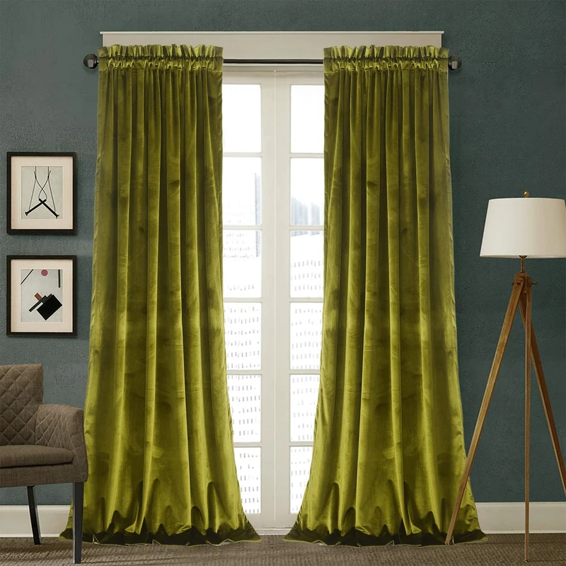 Roslynwood Velvet Curtains 2 Panels Set, Block Light Thermal Insulated Rod Pocket Drapes for Bedroom and Living Room (52 x 108 inch, OliveGreen)