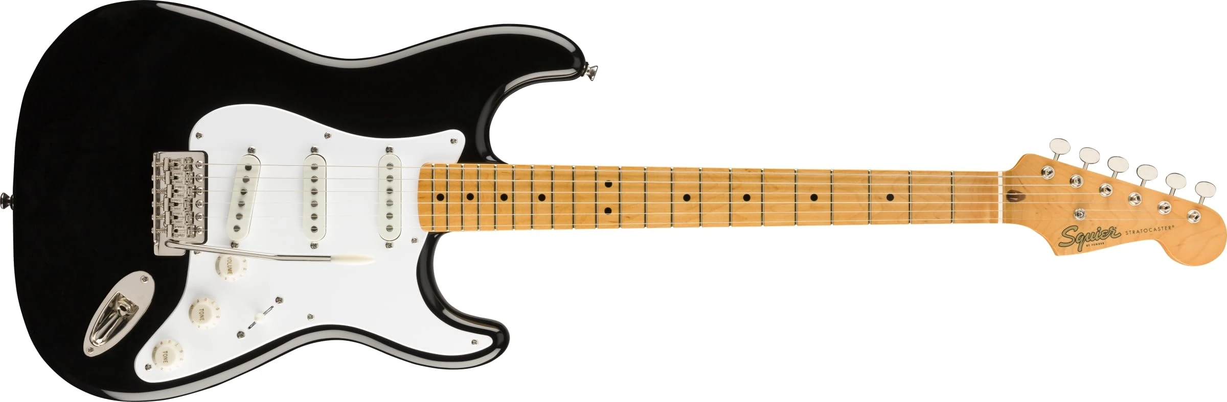Squier by Fender Classic Vibe '50s Stratocaster Electric Guitar, Maple Fingerboard, Black, a Tribute to the Iconic 1950s Strat