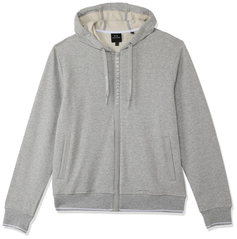 Armani Exchange Men's A|x Logo Zipper Full Zip up Hooded Sweatshirt, BC06 Alloy Heather, S