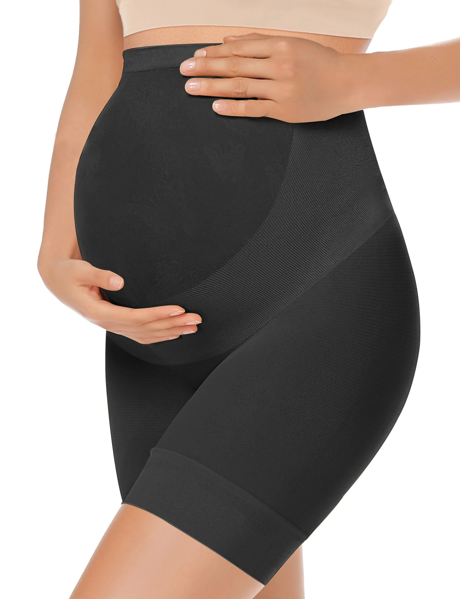 KIM S Women's Seamless Maternity Shapewear for Dresses, Mid-Thighs Pregnancy Underwear, S-XXXL, B. Black, Large