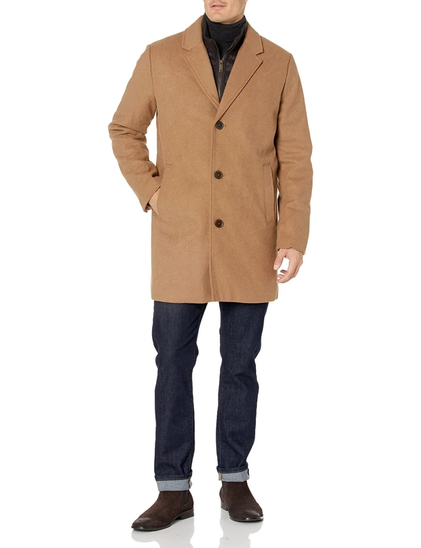 Dockers Men's Henry Wool Blend Top Coat (Regular and Big & Tall Sizes), Camel, M
