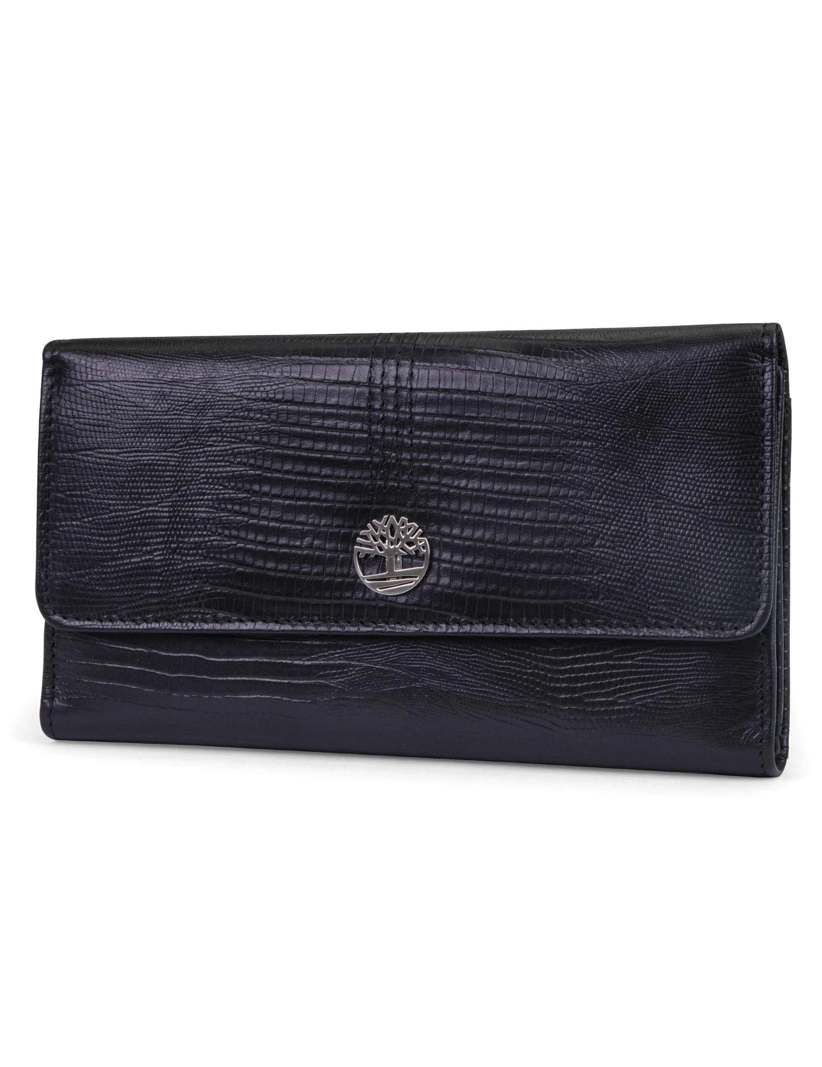 Timberland Women Leather RFID Flap Wallet Clutch Organizer, Black (Exotic), One Size