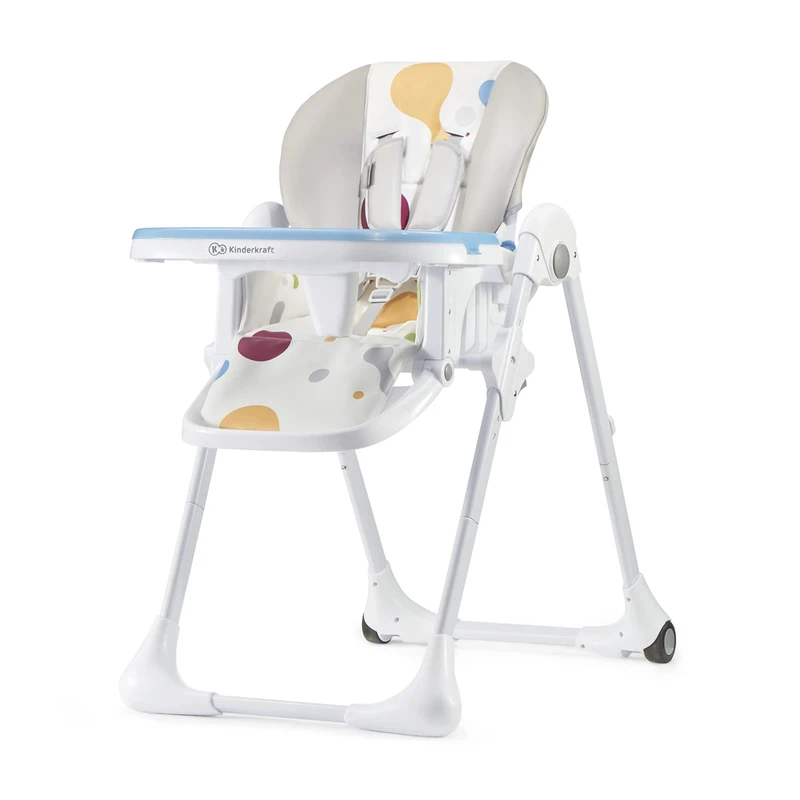 Kinderkraft Yummy, Highchair, Baby Chair, Ergonomic, Comfortable, Reclining, Foldable, with Ajustable Height, Footrest, Detachable Double Tray, for Toddler, from 6 Month to 3 Years, Multicolor
