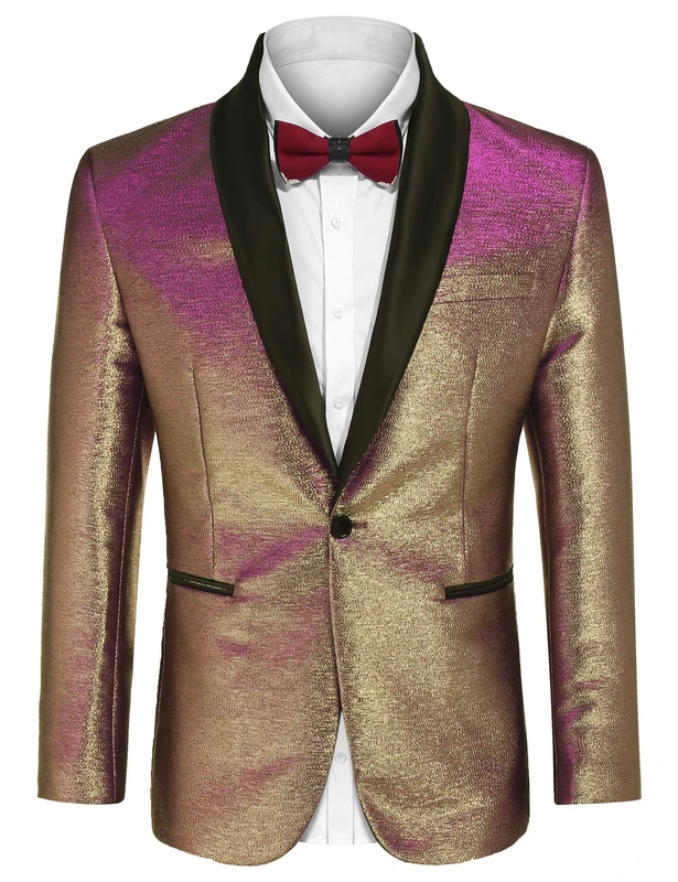COOFANDY Men's Tuxedo Jacket Slim Fit Shawl Lapel Blazer One Button Suit Jackets for Party Prom Wedding Dinner, A-Rose Golden, XXL