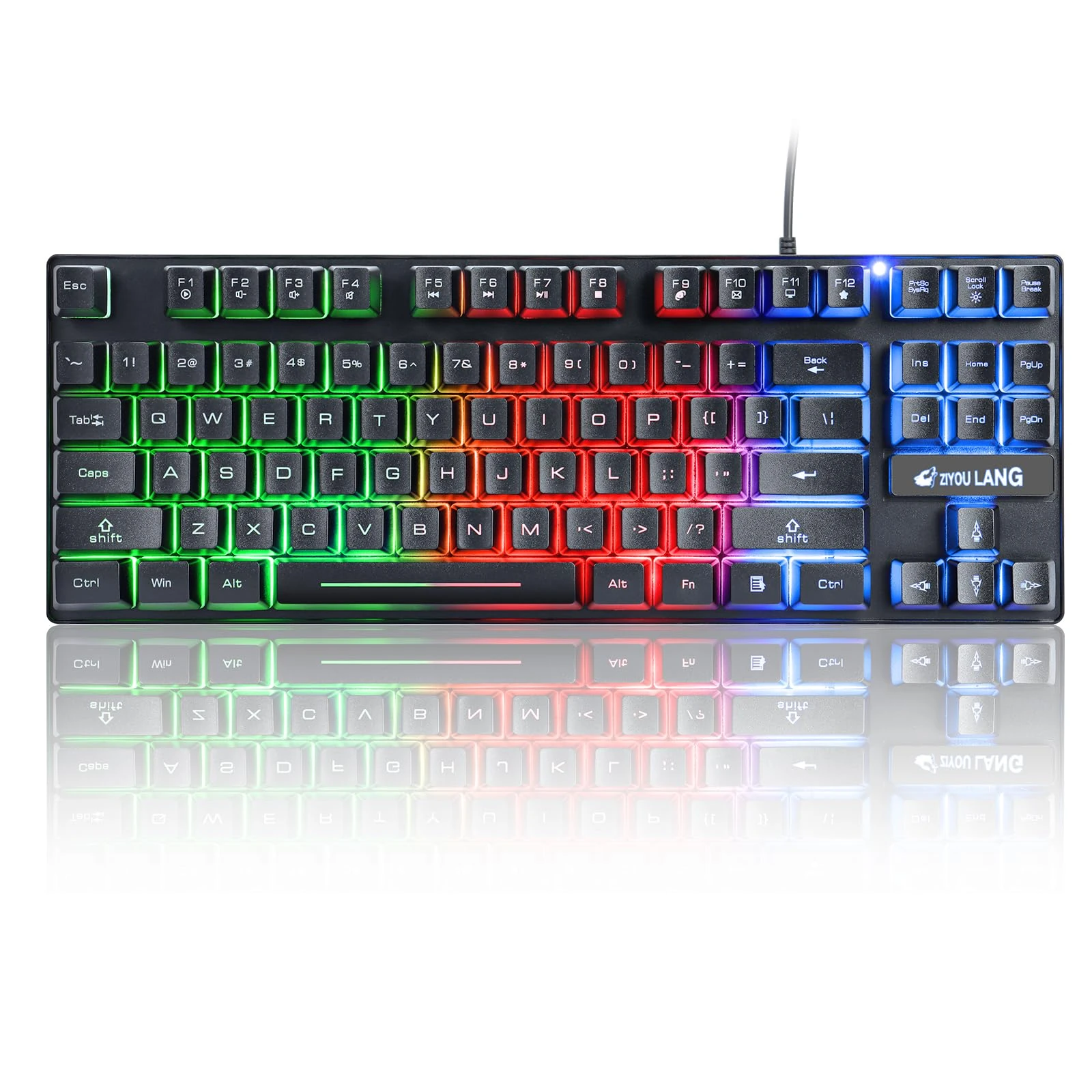 LexonElec K16 Wired 87keys Gaming Keyboard Mechanical Feeling Rainbow LED Backlit Waterproof Ergonomic 16keys Anti ghosting PC Gaming Keyboard for PC, Office, Play Games(K16-Black)