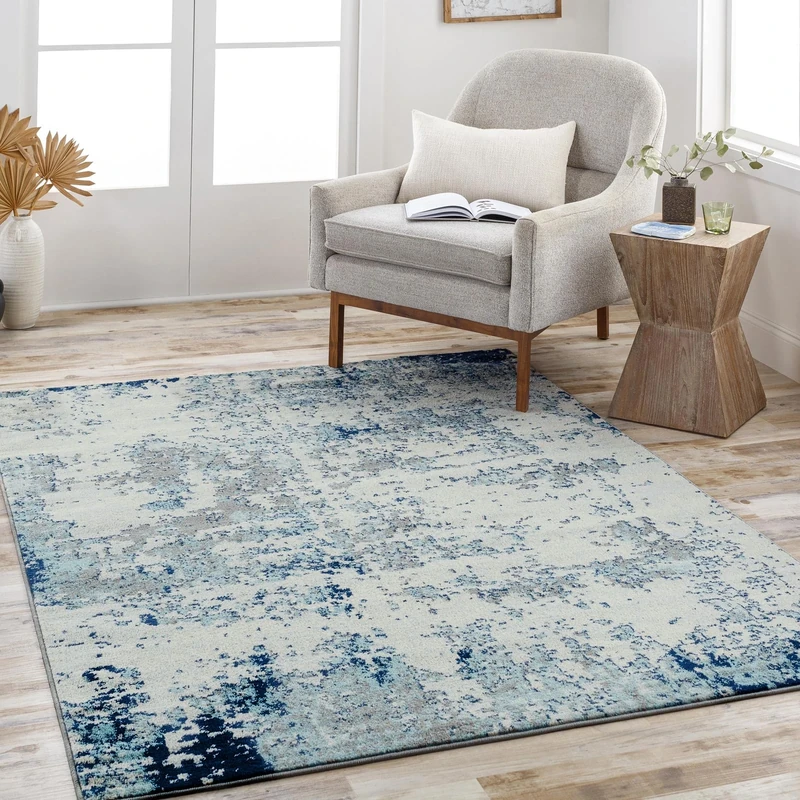 Livabliss Moroni Abstract Rug - Area Rugs Living Room 160x220 cm, Dining Room, Lounge, Kitchen, Bedroom - Modern Marble Large Rug, Soft Luxurious Easy Care Medium Pile, Silver, Navy Blue Grey
