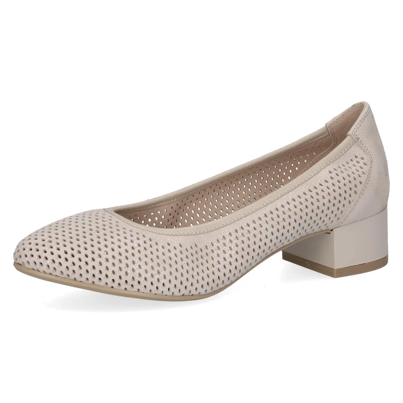 CAPRICE Comfort Women's Leather Pumps with Block Heel, Beige (Lt Grey Sparkl), 7 UK