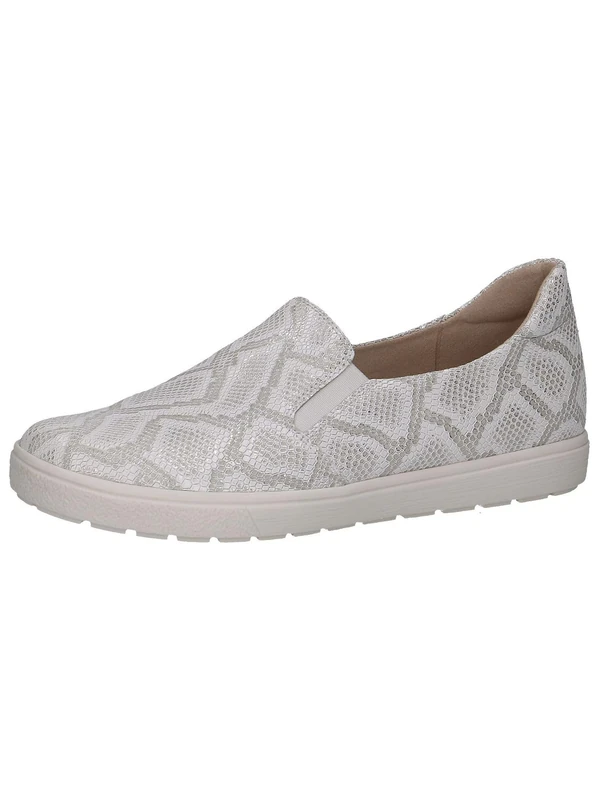 CAPRICE Women's Leather Slip-ons Flat, Gray (White Reptile), 4.5 UK