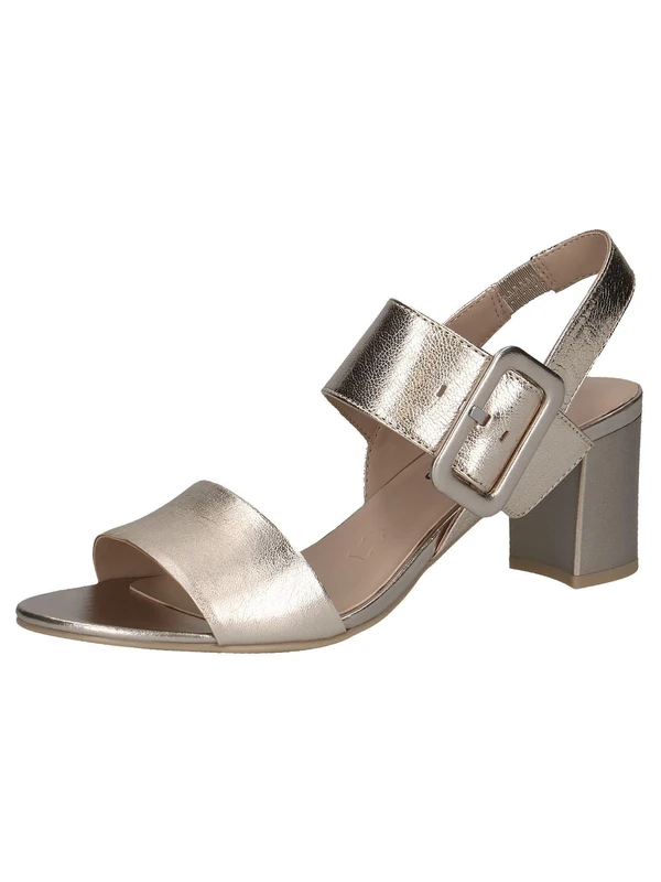 CAPRICE Women Sandals Heeled Leather with Footbed, Metallic (Platin Metal.), 5.5 UK