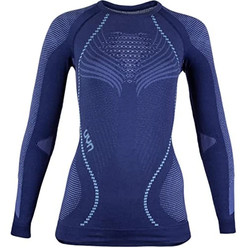 UYN Women's AMBITYON UW LG_SL. T-Shirt, Deep Blue/White/Light Blue, Small/Medium