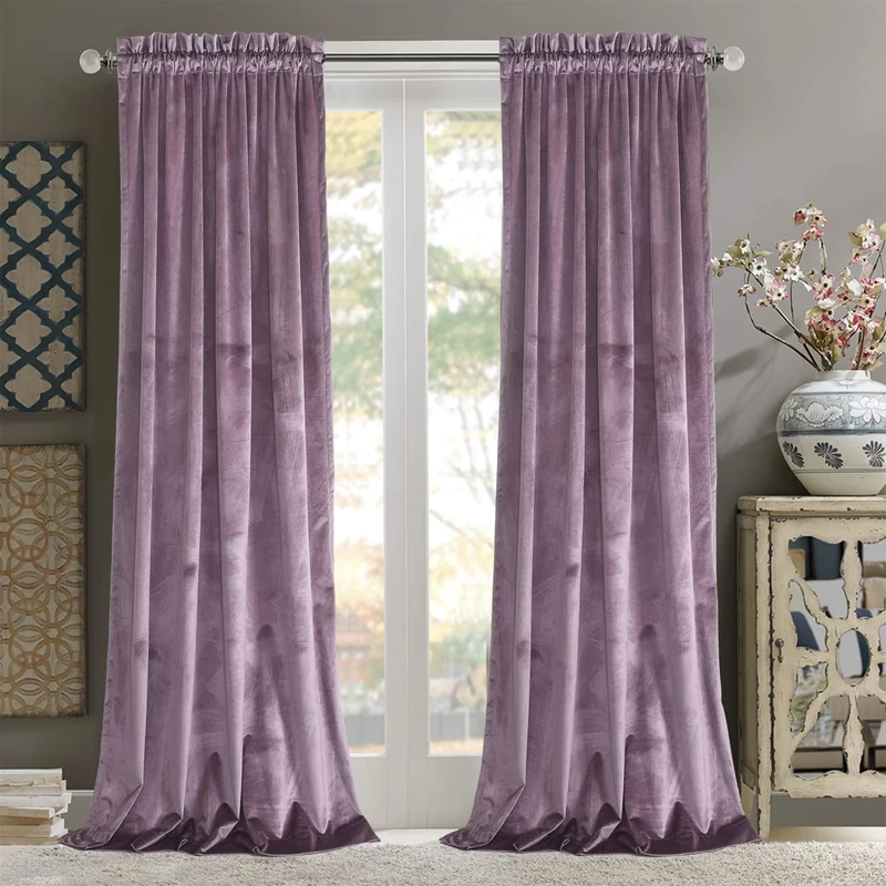 Roslynwood Block Light Luxurious Velvet Curtains - Noise Absorbing Light Blocking Velvet Drapes with Rod Pocket for Dining Room/Party Decor, Lavender 52Wx96L /2 Panels