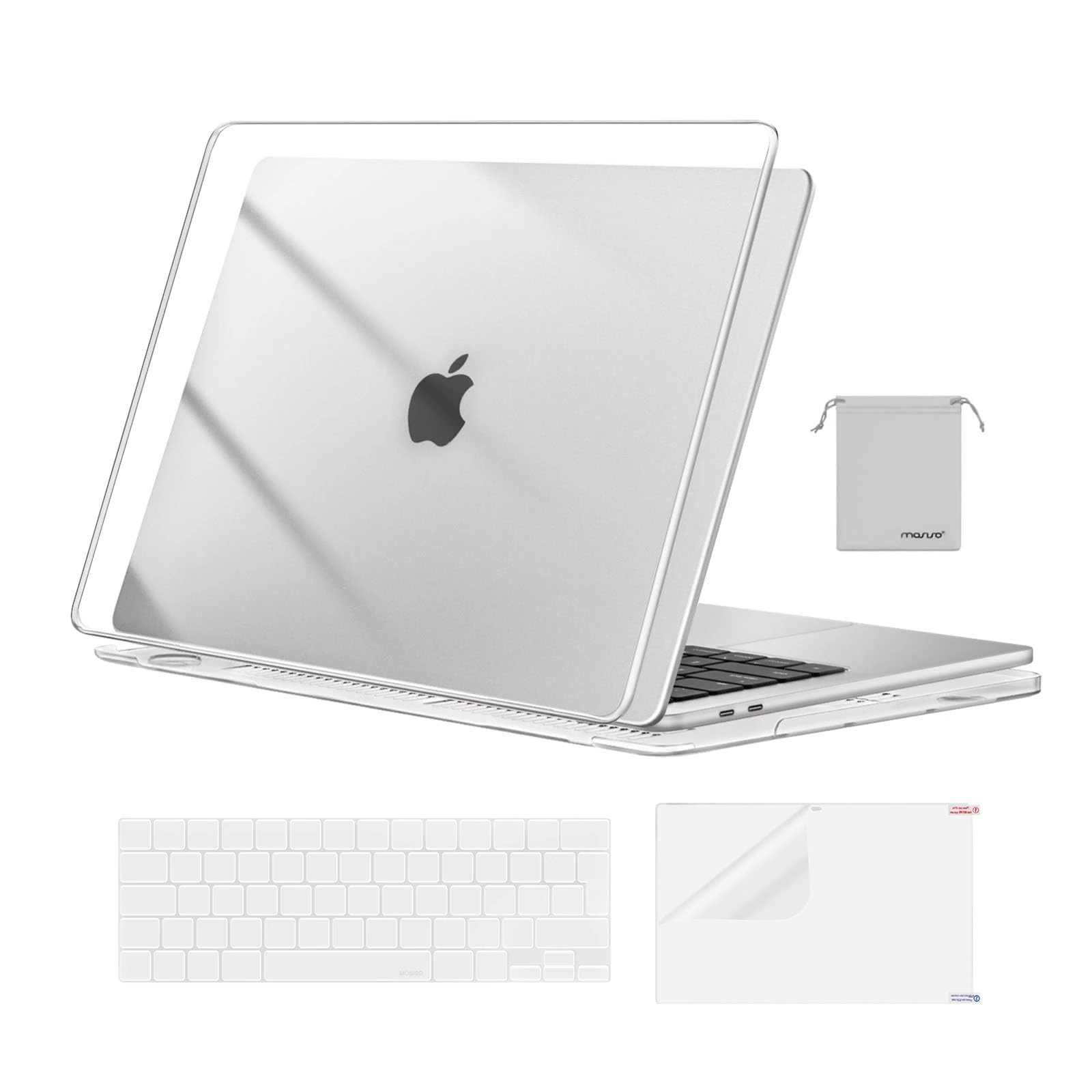 MOSISO Compatible with MacBook Pro 13 inch Case M2 M1 2025 2024-2016 A2338 A2289 A2251 A2159 A1989 A1706 A1708, Plastic Hard Shell Cover &Keyboard Skin&Screen Film&Pouch, Crystal Clear