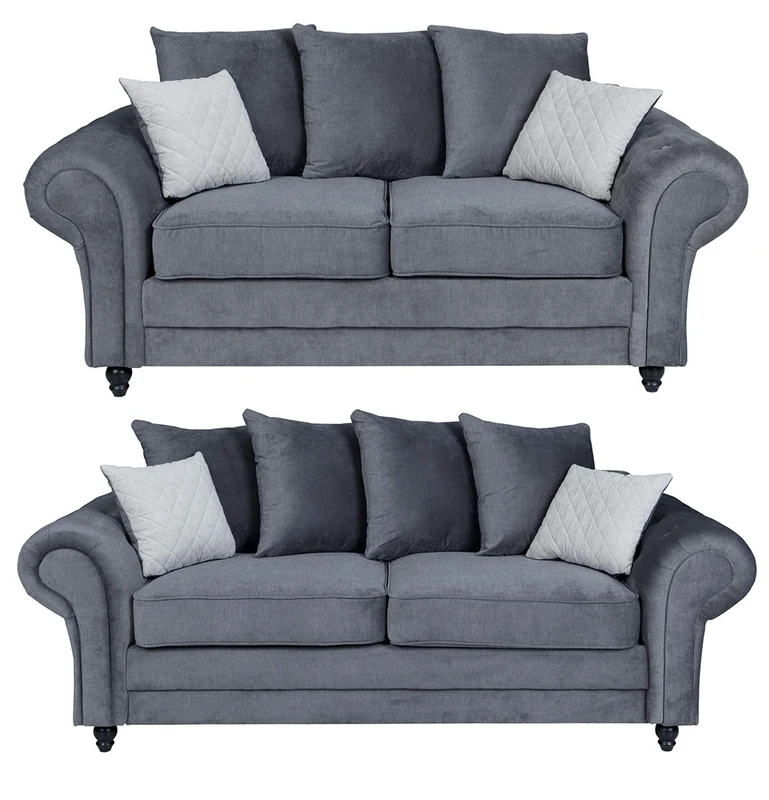 Sofas and More Roma 3+2 seater Fabric Grey Designer Scatter Cushions Living Room Furniture (Grey, 3+2 Seater)