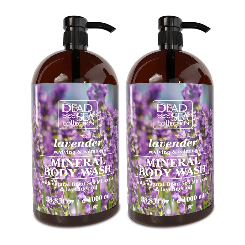 Dead Sea Collection Shower Gel for Women and Men - Body Wash with Pure Dead Sea Minerals and Lavender Oil - Cleanses and Moisturizes Skin - Pack of 2 (1000 ml. each)