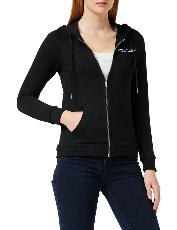 Armani Exchange Women's Hoodie Hooded Sweatshirt, Black, X-Large
