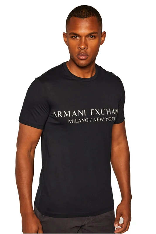 Armani Exchange Men's Short Sleeve Milan New York Logo Crew Neck T-Shirt, Navy, S