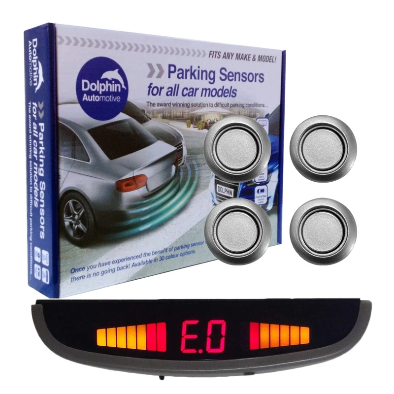 Dolphin DMS455 Micro Reverse Parking Sensors In 9 Colours 4 Ultrasonic Radar Sensors Kit Audio & Rear Roof Mounted Display Alert System Matt & Gloss Black +7 More Colours (Silver)