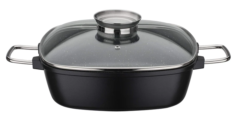 GSW Gourmet 414579 Square Roasting Dish Granite 28 x 28 cm Aluminium/Glass Black - Image 1