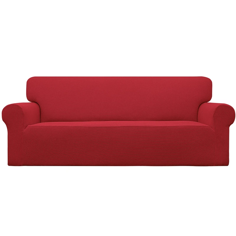 Easy-Going Stretch Oversized Sofa Slipcover 1-Piece Sofa Cover Furniture Protector Couch Soft with Elastic Bottom for Kids, Polyester Spandex Jacquard Fabric Small Checks Christmas Red