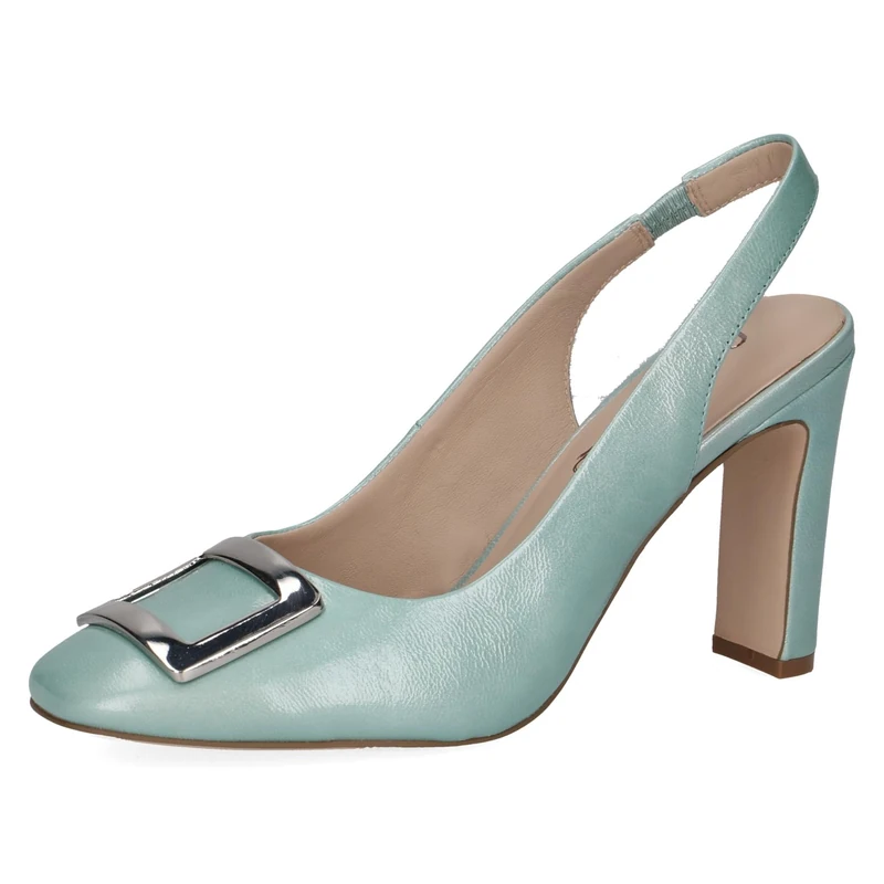 CAPRICE Women Slingback Pumps Leather Elegant, Turquoise (Turquoise Napl), 3.5 UK