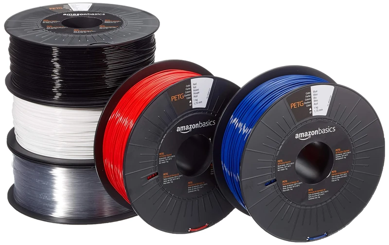 Amazon Basics PETG 3D Printer Filament, 1.75 mm, 5 Assorted Colors, 1 kg per Spool, 5 Spools