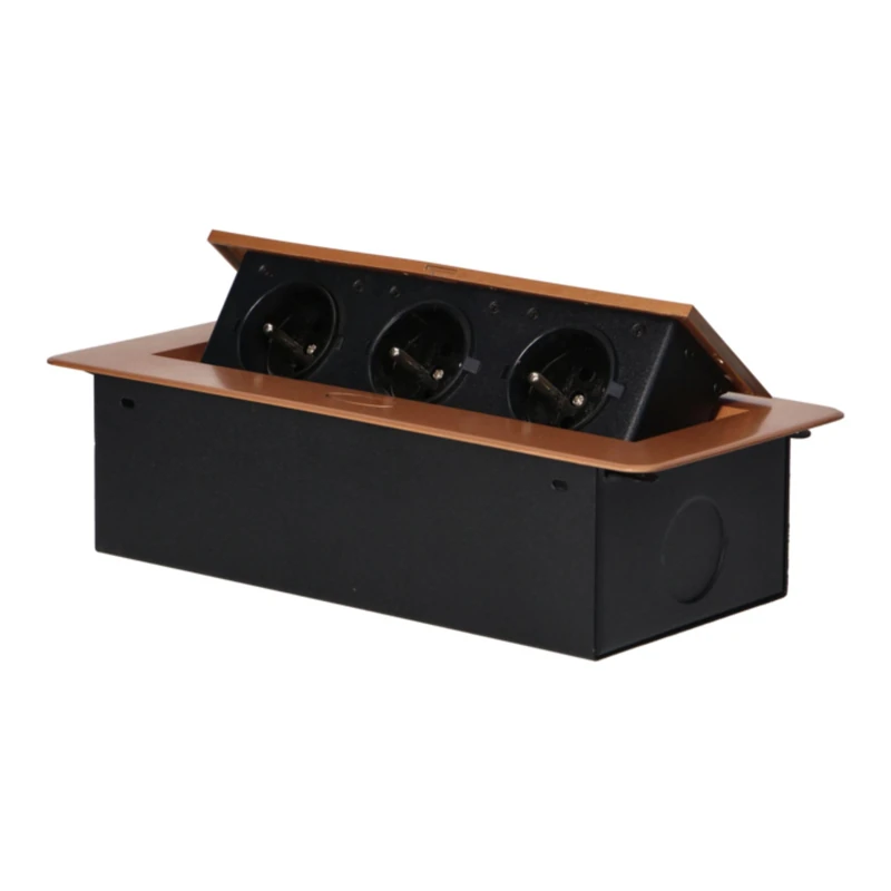 ORNO AE-1336/GR Retractable Built-in Power Strip 3-Way 2500 W Type E French Socket Colour: Gold