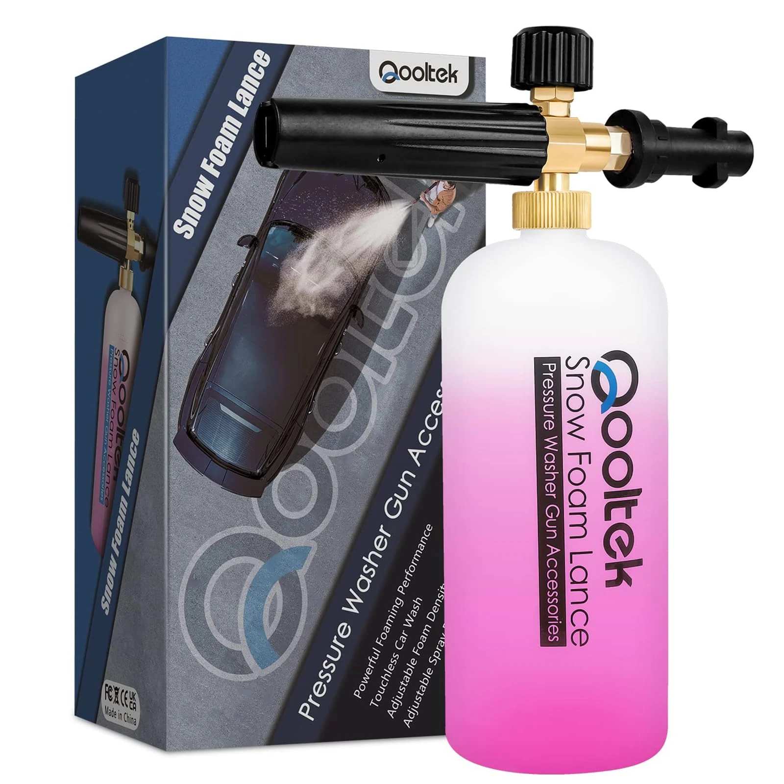 Qooltek Adjustable Foam Cannon 1 Liter Bottle Snow Foam Lance Soap Dispenser Nozzle for Karcher K Series K2 K3 K4 K5 K6 K7 Pressure Washer Accessories[Energy Class A+]