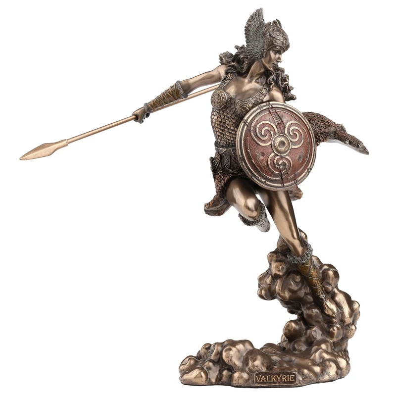 9.25" Norse Goddess Valkyrie Wielding Spear & Shield Statue Sculpture Valkyrja