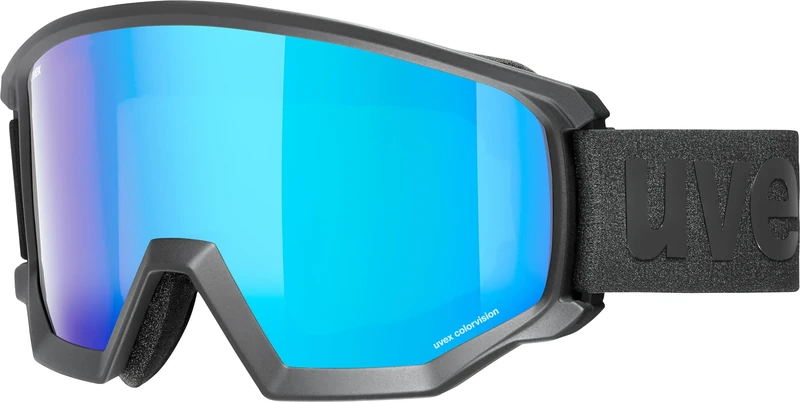 uvex Athletic CV - Ski Goggle for Men and Women - Contrast Enhancing - Extended Field of Vision & Anti-Fog Coating - Black Matt/Blue-Green - One Size