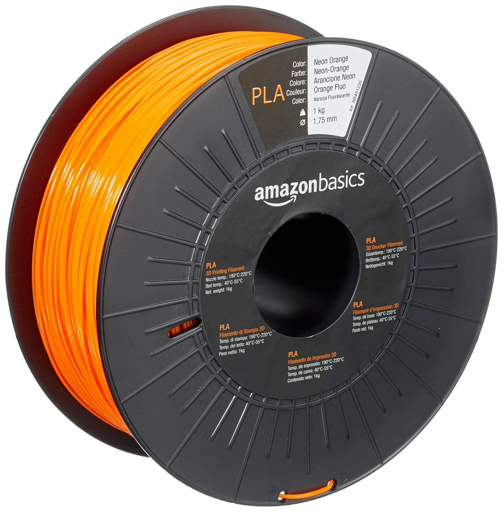 Amazon Basics PLA 3D Printer Filament, 1.75 mm, Neon Orange, 1 kg Spool