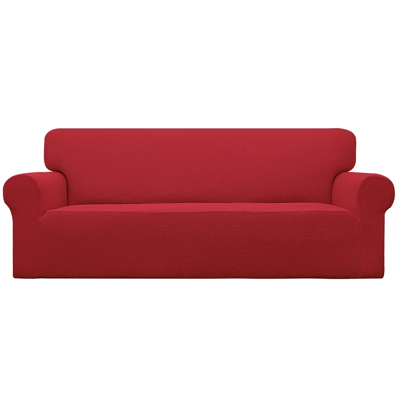 Easy-Going Stretch Sofa Slipcover 1-Piece Sofa Cover Furniture Protector Couch Soft with Elastic Bottom for Kids,Polyester Spandex Jacquard Fabric Small Checks(Sofa,Christmas Red)