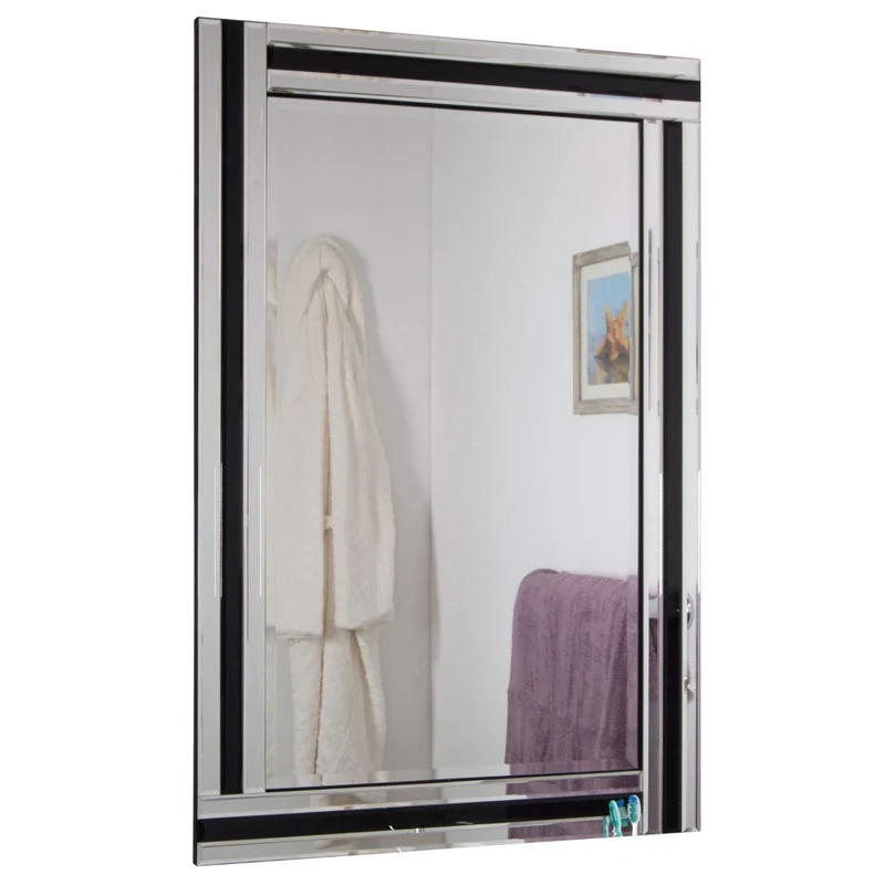 Dalton Black And Silver Bevelled Triple Edge Wall Mirror 2ft3 x 1ft10 68cm x 56cm, YC098