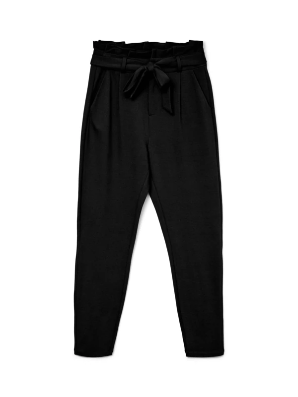 VERO MODA Eva Mid Rise Tie Waist Paperbag Trousers, Black, S / 34L