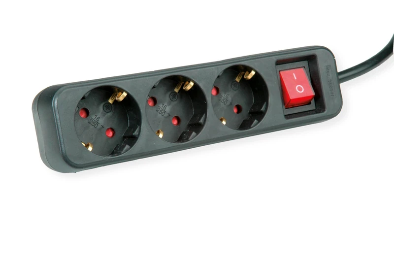 ROLINE 3X Power Strip with Switch, Black, 10 m