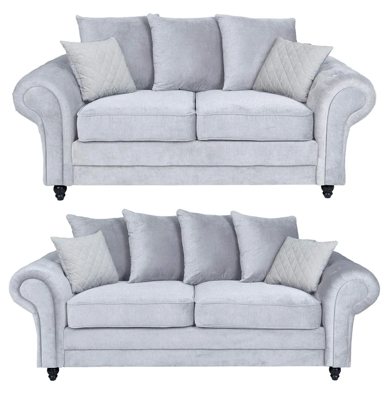 Sofas and More Roma 3+2 seater Fabric Grey Designer Scatter Cushions Living Room Furniture (Light Grey, 3+2 Seater)