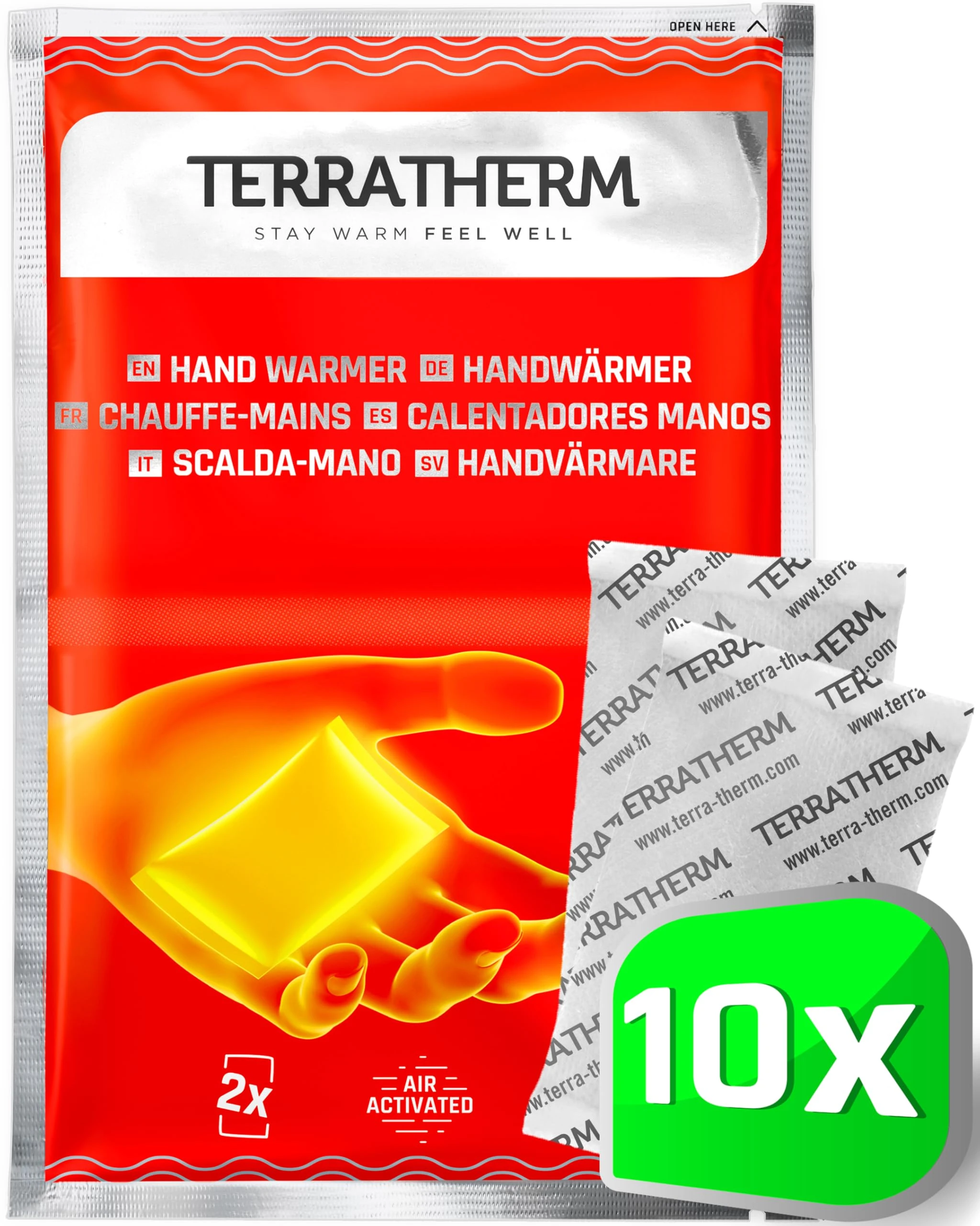 TerraTherm Hand Warmers - Air Activated - 12 hours of heat - 5, 10 or 30 Pairs - Disposable Hand Warmers - 100% natural warmth, 10 Pairs