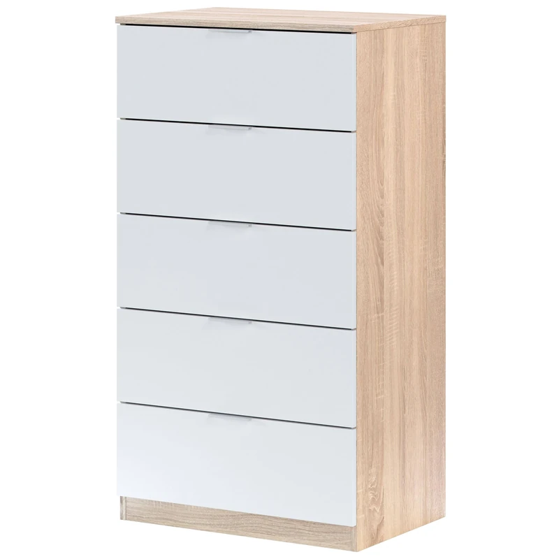 Habitdesign, Alaya Chest of Drawers with 5 Drawers - Modern Symphonier in Canadian Oak & Artik White for Bedroom & Hallway, Space Saving Drawer Cabinet, Dimensions: 60 x 110 x 40 cm (W x H x D), Model - Image 1